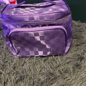 Not Rated Glossy Purple Checkered Cosmetic Case